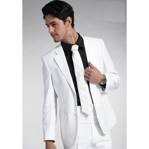 2015 White Jacket With Black Satin Lapel Groom Tuxedos Groomsmen Best Man Suits Mens Wedding Suits/business suits/formal suits