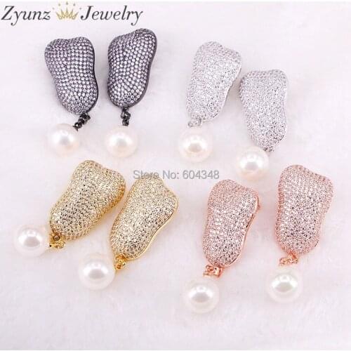 4 Pairs ZYZ332-4857 Fashion CZ Crystal White shell Pearl Earrings With Zirconia for women Jewelry