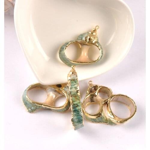 5pcs Natural Golden Plated Cutted Shell For DIY Jewelry Pendant Handmade Charms Green Seashells Home Decor Accessories TR0321