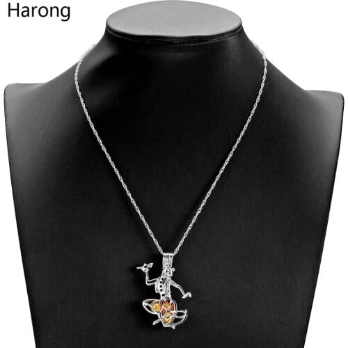 Aladdin Fairy Tale Animation Stainless Steel Pearl Necklace Cage Beads Detachable Pendant Jewelry Necklaces For Woman Gift