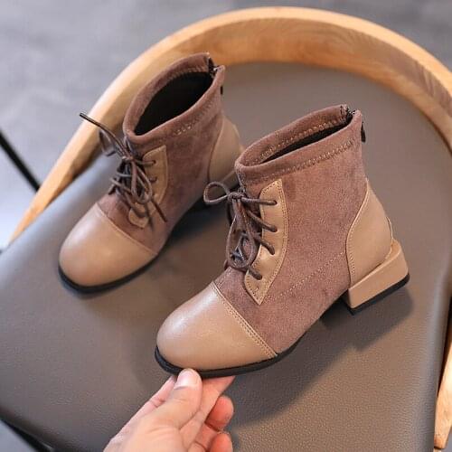 Bibihou Winter Girls Boots Plush Warm Patchwork Stubby Heel Wearable Kids Short Boots Fashion New Shoes Size 26-30 for Children