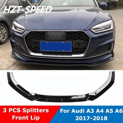ABS Carbon Fiber Look Black 3 Pieces Car Front Lip Bumper For Audi A3 / A4 / A5 / A6 Standard Car Styling 2017-2018