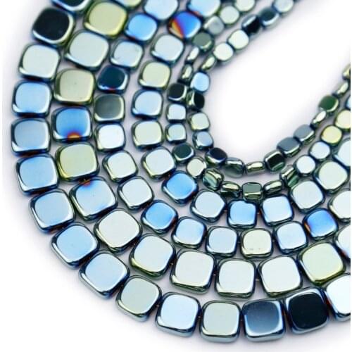 Flat Square Green Hematite Beads 4/6/8mm Natural Stone Spacers Loose Beads For Jewelry Making Diy Bracelets Necklace Accessories