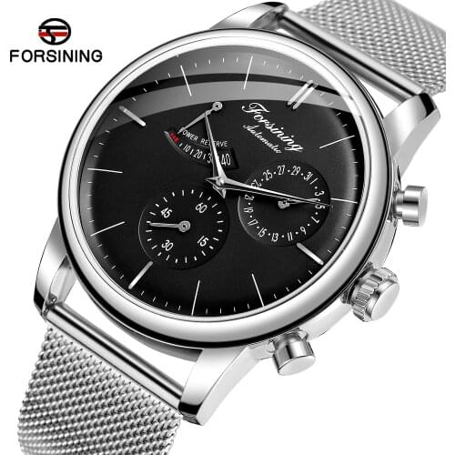 FORSINING Automatic Mechanical Men Wristwatch Military Sport Male Clock Power reserve Display Luxury Stainless Steel Man Watch