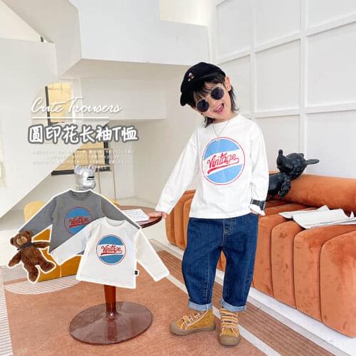 Childrens wear 2021 spring new T-shirt printing fake two Raglan long sleeve T-shirt for boys and girls
