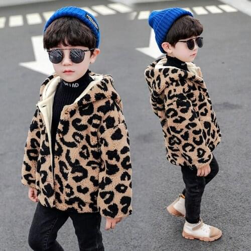 Childrens Leopard Printing Cotton Padded Coat Clothes Foreign Style Boys & Girls Plush Velvet Thickened Outerwear Kid Tops X497