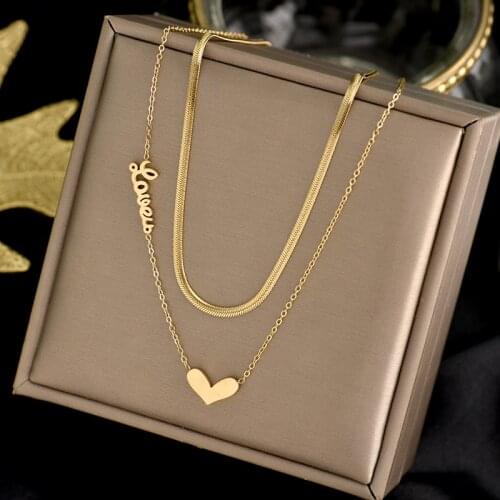 316L stainless steel love heart double necklace design light luxury female INS small brand simple joker collarbone chain