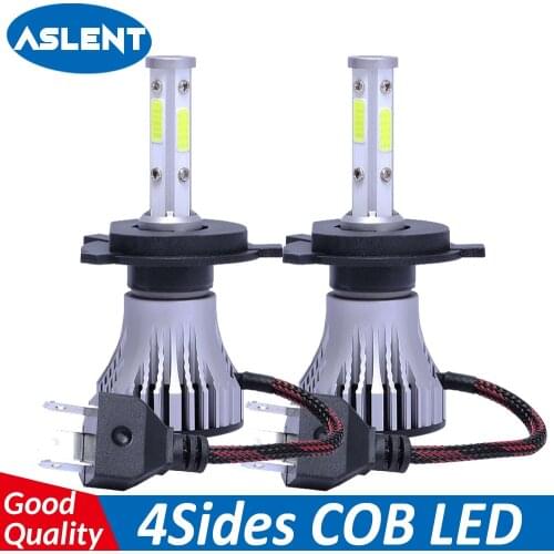 2PCS mini size Car Headlight 4sides COB H1 H3 H7 H11 LED H4 Bulbs Car High low light Car Headlight 52W 6500K Waterproof Fog Lamp