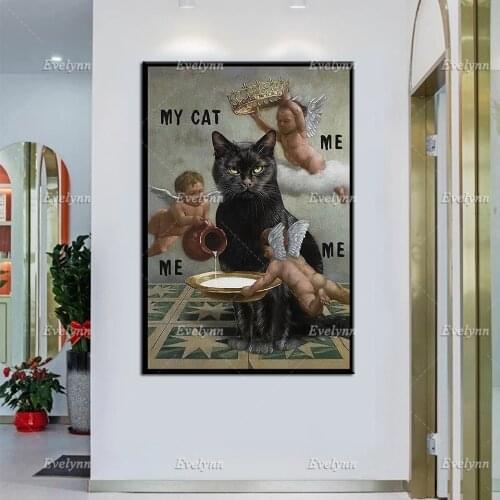 Black Cat Meme Canvas, Vintage Black Cat Poster, Funny Black Cat Prints,Modern Home Decor, Wall Art Unique Gift