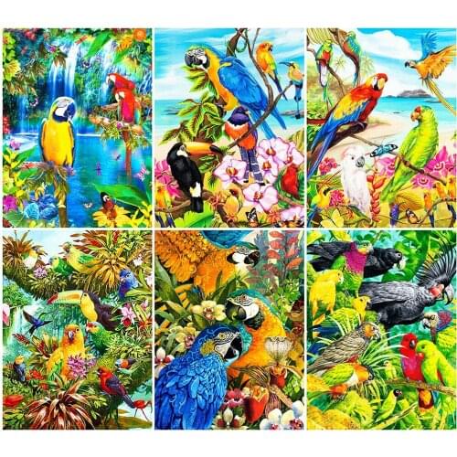 KAMY YI Animals Parrot Flowers Diamond Painting Landscape Cross Stitch 5D Diy Full Diamond Embroidered Mosaic Home Decoration