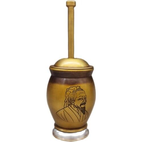 Chinese Old Bronze Statue Brass Medicine Can