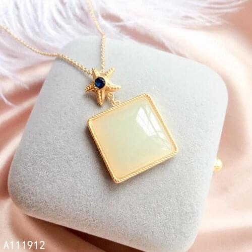 KJJEAXCMY fine jewelry natural white jade 925 sterling silver women gemstone pendant necklace chain support test elegant