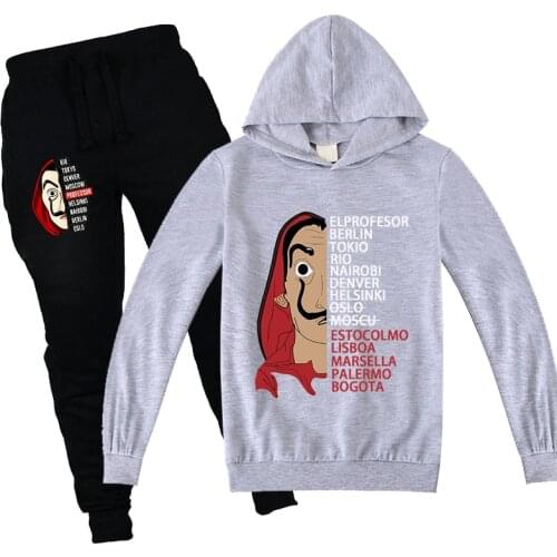 Money Heist Boy Sweatshirt Children Hoodies Pants 2pcs Sets Teenage Girls Clothing 12 14 Years House of Paper Tracksuit Camiseta