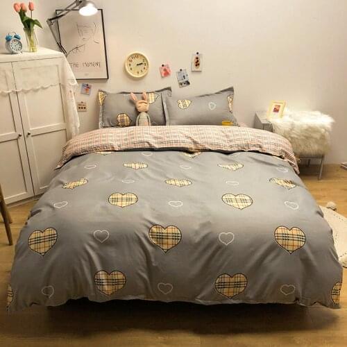 Grey Heart Locely Cartoon Comforter Bedding Set Kids Adult King Queen Full Single Size Bed Linen Duvet Cover Sheet Pillowcase