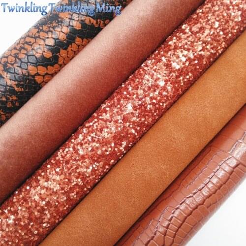 BROWN Glitter Fabric, Snake, Velvet Faux Leather Fabric, Crocodile Synthetic Leather For Bows A4 8"x11" Twinkling Ming XM150