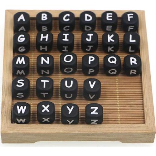 Kovict 100pcs 12mm Black Silicone Alphabet Letter Beads Baby Teething Pacifier Chain Silicone Baby Teether BPA Free