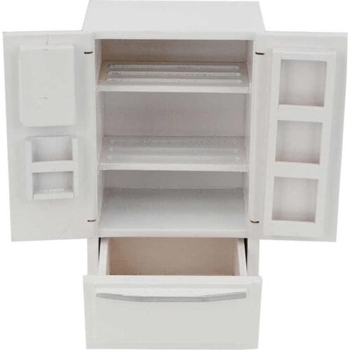 1/12 Dollhouse Miniature Kitchen White Wooden Fridge Refrigerator Freezer for Dolls Bedroom Living Room Accs Kids Toy