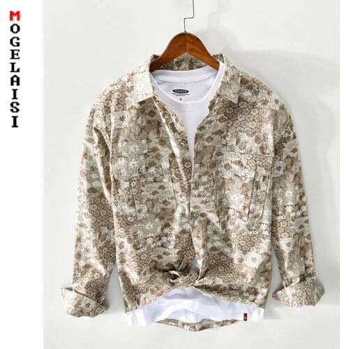 Spring 2021 fashion men printed shirt 100% cotton long sleeve man tops high quality shirt man clothing Asian size 3XL Z128