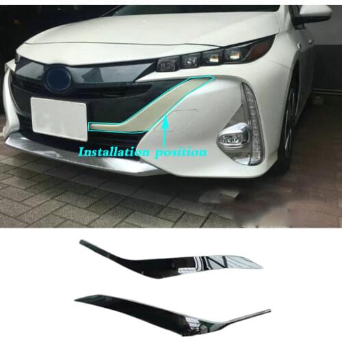 For Toyota Prius PHV 2017 2018 2019 car sticker detector cover ABS chrome Front up outlet trim Grid Grill Grille hood frame 2pcs