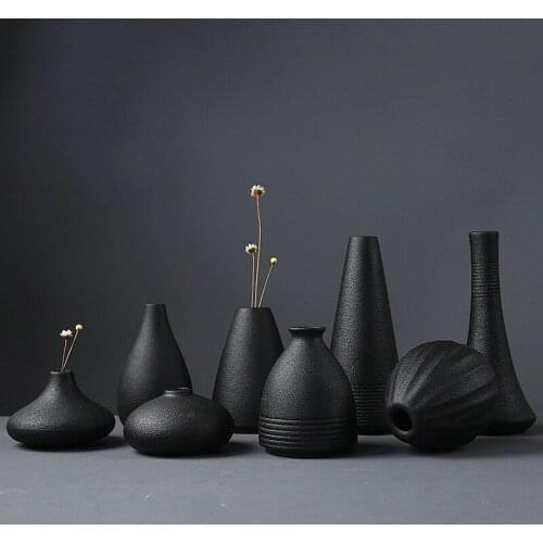 New Black Pottery Vase Flower Inserts Japanese-style Hydroponic Containers Simplicity Gardening Ornaments Home Decoration Crafts