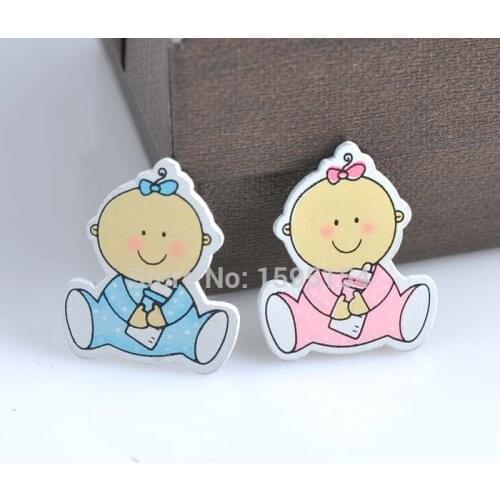 Wholesale 50pcs 35x29mm pink blue Natural cartoon baby Wood decorative Buttons no Holes For Sewing Scrapbooking Crafts XD0318-68