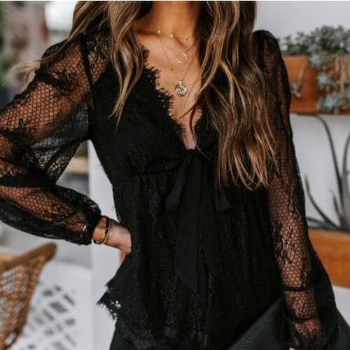 Autumn 2020 Fashion Woman T Shirts Sexy T-Shirt Lace Hollow Out Long Sleeve T-Shirt Mujer Camisetas