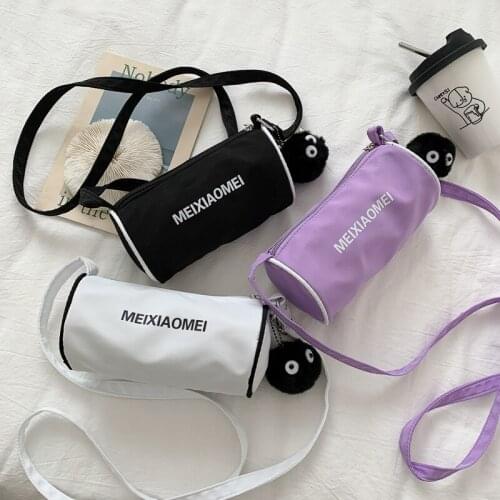 Casual Nylon Women Shoulder Bag Bucket Zipper Girl Crossbody Handbag with Purse Small Clutch