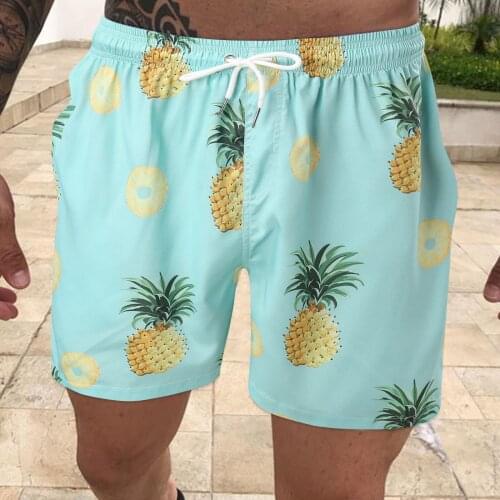 New Quick dry Run Ppineapple Print Shorts Mens Fitness Sports Bermuda Jogger Short Pants Summer Beach Thin Swimming Trunks A50