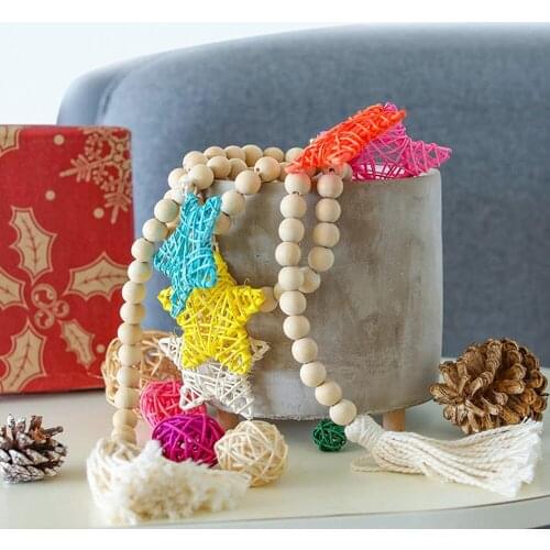 Nordic Tassel Ornaments Childrens Baby Room Star Tassel String Decoration Wooden Beads Wreath Children Tent Decoration CVS