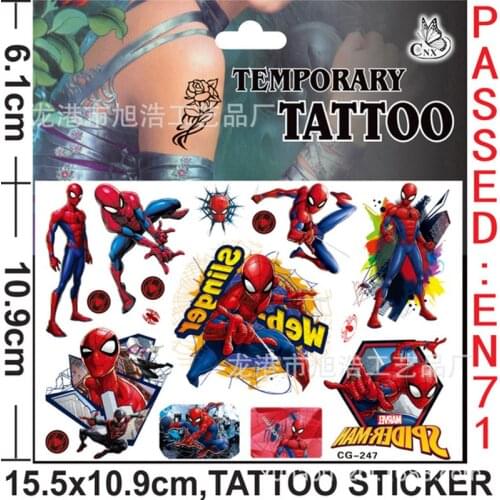 Marvel Anime Super Hero Toys Tattoo Stickers Disney Spiderman Action Figure Children Cartoons Waterproof Stickers Kids Gifts