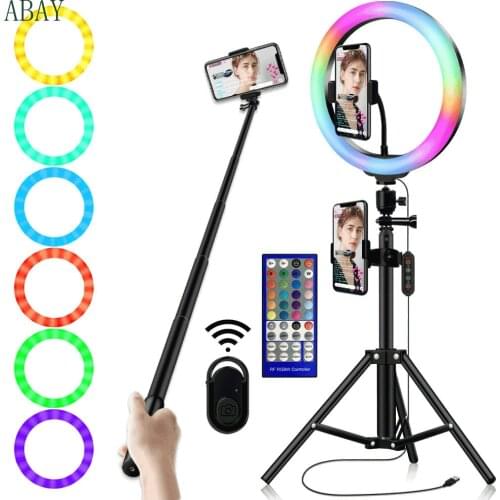 2020 new 10 inch RGB USB LED ring light colorful Flash Lamp With Tripod Stand For Makeup Youtube VK Tik Tok live Dimmable lights