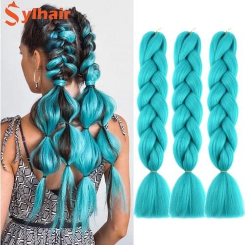 Sylhair 24'' 100g Jumbo Braids Green/Gray/Purple/Blue/Black Hair Synthetic Braids Hair Extension Heat Resistant Fiber Wholesale