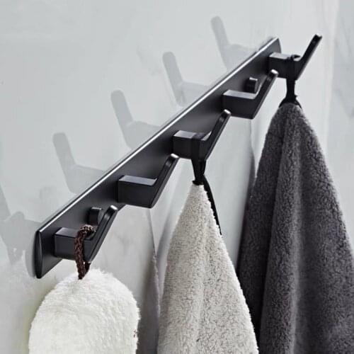 Thicken Space Aluminum Hooks Wall Hang Mounted Towel Hook Black Painted Clothes Hook Toilet Bathroom Hardware Free Perforated