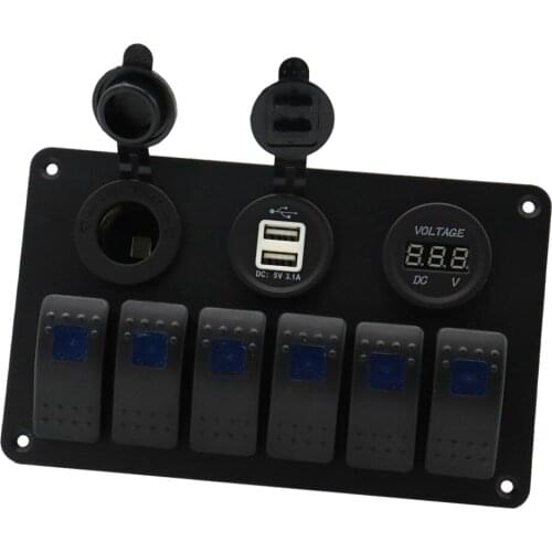 Waterproof Marine Boat Rocker Switch Panel 6 Gang with Dual 3.1A USB Slot Socket