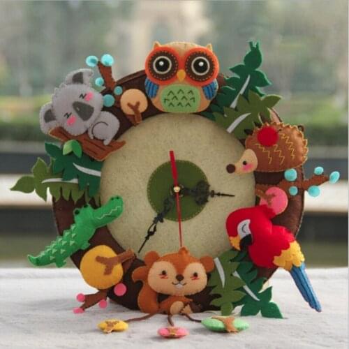 Felt Wall Clock Free Cutting Felt Material DIY Package Forest Animal Theme Handmade Cloth Clock For Living Room Decor