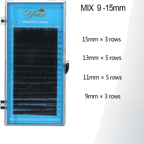 Yelix 9-15mm Mix Mink Lash Trays High Quality Semi Permanent Eyelashes soft faux cils natural lashes extension for professionals