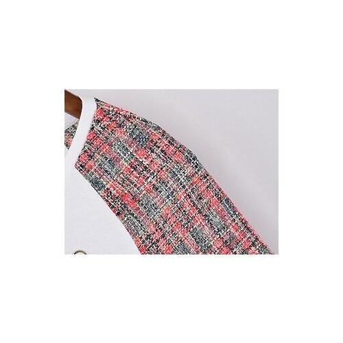 100% Cotton 2021 Spring/Summer New Products Fringed Tweed Short Sleeve Stitching Top Womens Round Neck T-Shirt