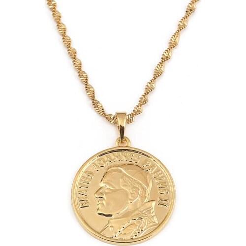 Gold Color Catholic Vatican Beatus Joannes Paulus II for Pendant Pontifex Maximus Coin Jewelry