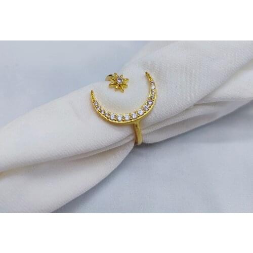 1PCS Fashion Vintage Minimalist Moon Star Opening Ring For Women Gold Silver Color Wedding Party Bohemian Jewelry Cute Gift