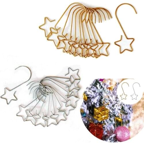 20PCS Christmas Tree Hook Garland Pendant Ornament Metal Star Home S-hook Gold Silver Red Green Key Accessories Exquisite