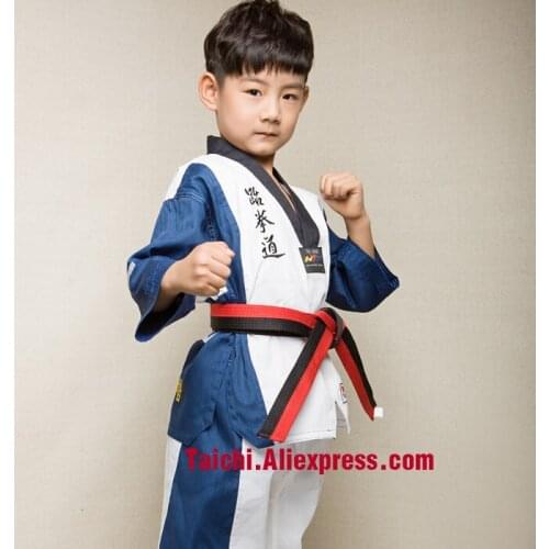 Martial Arts Tae Kwon Do Children Taekwondo Uinform For Poomsae & Training,WTF Uniform,110-155cm,red,black,blue