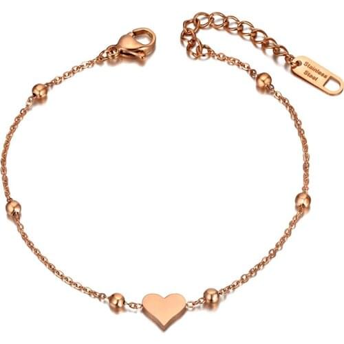 Stainless Steel Heart Charm Bracelets For Women Girls Cute/Romantic Rose Gold Chain Link Bracelet Jewelry B20069