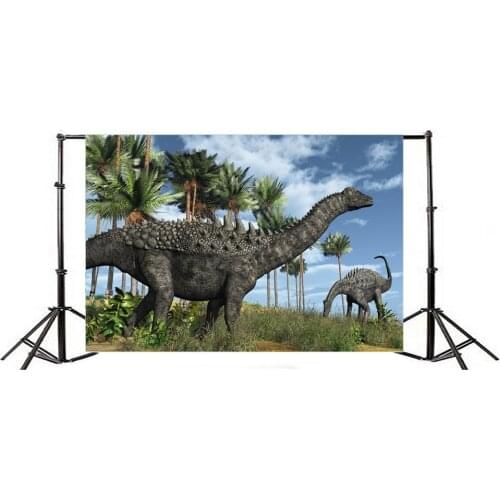 Photography Backdrop Jurassic Period Dinosaur Blue Sky White Cloud Coconut Trees Nature Landscape Birthday