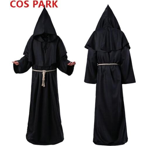 Halloween Witch Dress Plague Doctor Costumes Cosplay Men Monk Clothes Wizard Robe Pointed Hood Cape Cloak