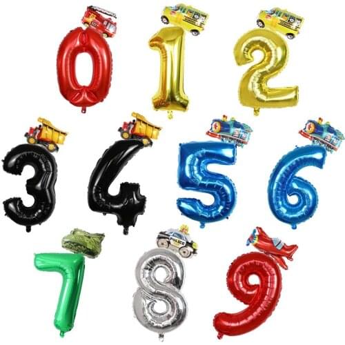 2pcs Mini Cartoon Car Airplane Fire Truck Train Balloons 30inch Number Foil Balloon Birthday Party Decoration Globos Kids Toys