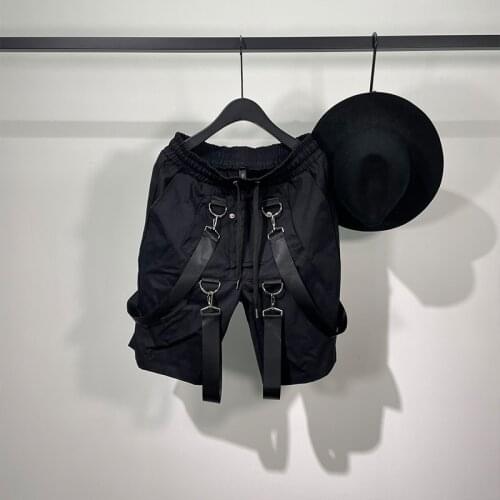 Owen Seak Men Casual Short Harem Gothic High Street Hip Hop Mens Cross Sweatpants Summer Streetwear Pant Men Loose Black Short