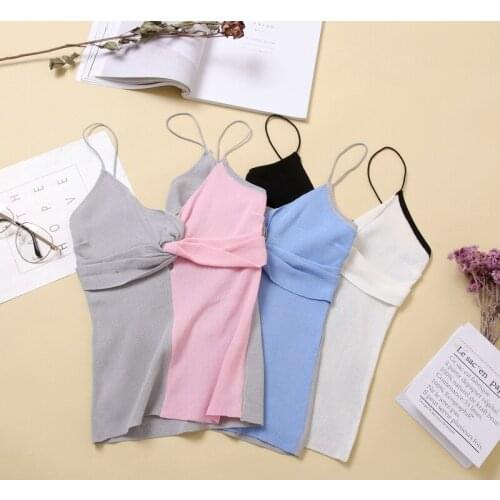 HELIAR Patchwork Cute Top Knitting Cross Camis Cute Crop Top Cotton Camisole Femme Camis Women Spaghetti Tank Crop Tops 2020