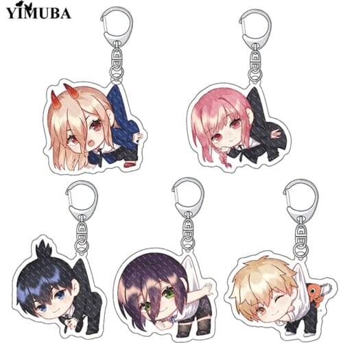 Hot Anime Chainsaw Man Double-Sided Acrylic Keychain Denji Pochita Makima Power Q Version Figures Cartoon Key Chain Cosplay Gift