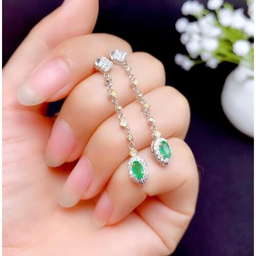 Fashion Sterling Silver Emerald Drop Earrings for Party 3mm*5mm Natural Emerald Eardrop 925 Silver Emerald Jewelry Gift for Girl