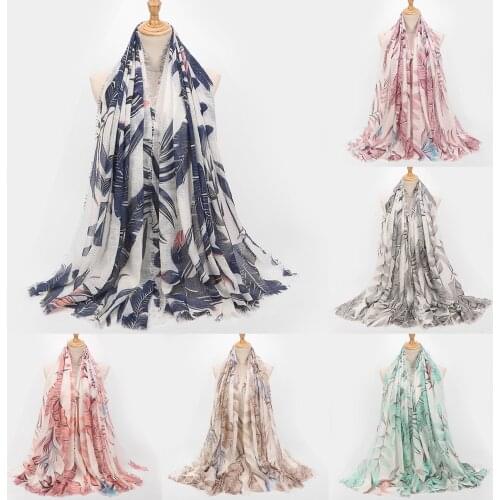 Fashion Cotton Scarf Tassel Banana Leaf Printed Muslim Hijab Scarves Women Luxury Headscarf Long Shawl Wraps Support Wholesale
